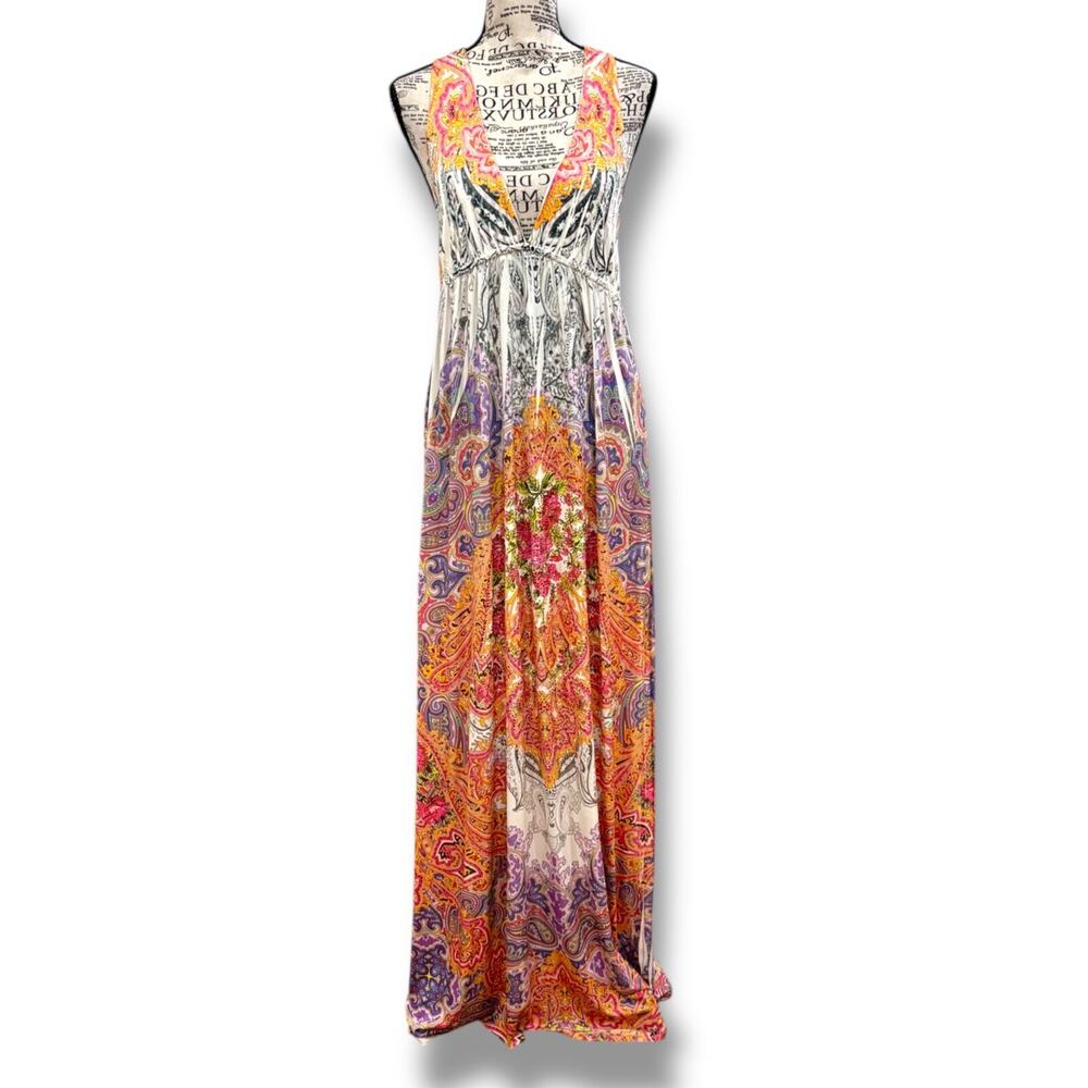 S-Twelve Size S Floral Bead Embellished Maxi Dress S-12 D3948 Halter Coquette
